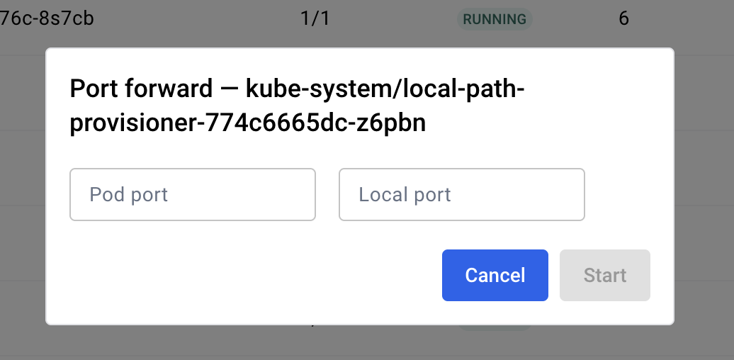 Port forward dialog